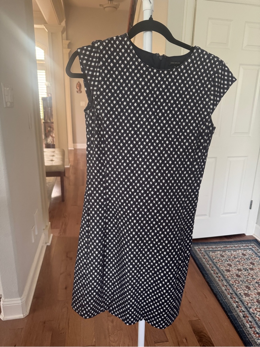 Ann Taylor Black and White Diamond-Print Midi Dress